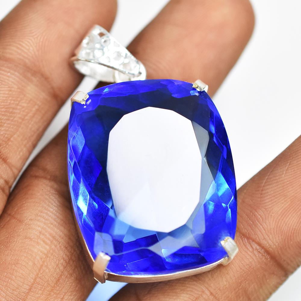 Top Quality 86.5 Ct CERTIFIED Blue Tanzanite 925 Sterling Silver Cushion Pendant MY-PD-123-NS