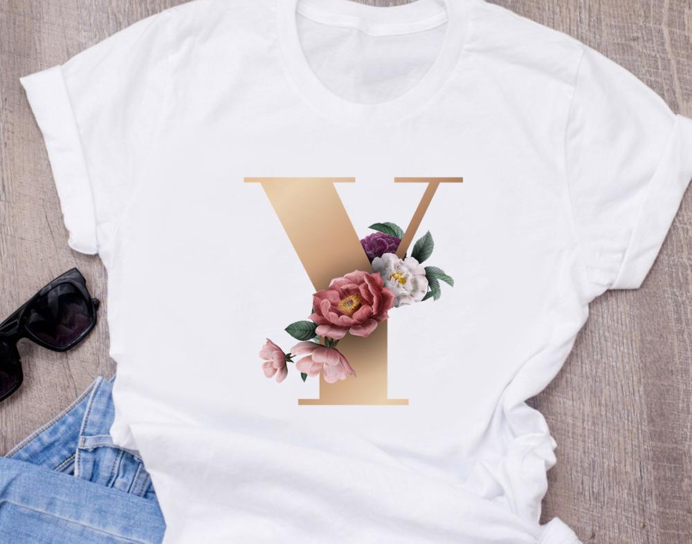 Custom Name Letter Combination Women S High Quality Printing T Shirt Flower Letter Font A B