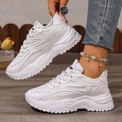 White Sneakers Women  New Leather Chunky Sneakers Women's Sports Shoes Thick Tennis Vulcanized Shoes Basket Platform Shoes
