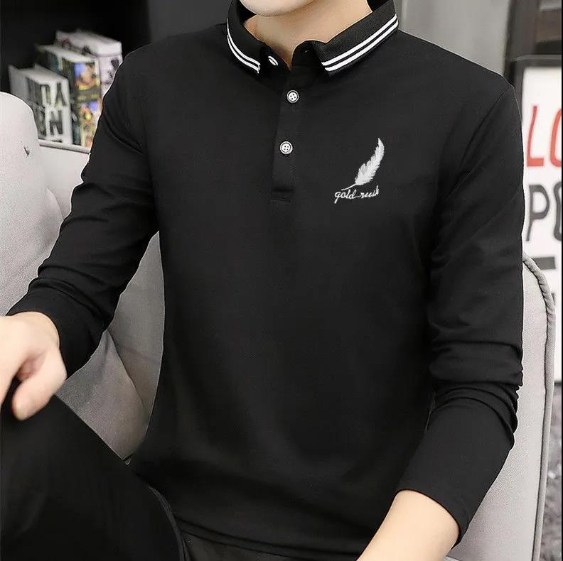 Pure Color Polo Shirt Men's Lapel Collar Long Sleeve T-Shirt Casual Fitness Top