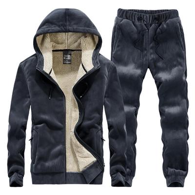 Herren Sets Jacke Hose Warm Pelz Winter Sweatshirt Trainingsanzug Herren Sets Fleece Dick Kapuze Marke Lässig Trainingsanzüge