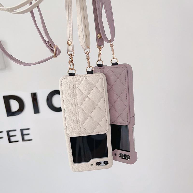 Crossbody Wallet Cards Solt Leather Case For Samsung Galaxy Z Flip 5 4 3 5G Flip5 Flip4 Long Lanyard Purse Pocket Bag Cover