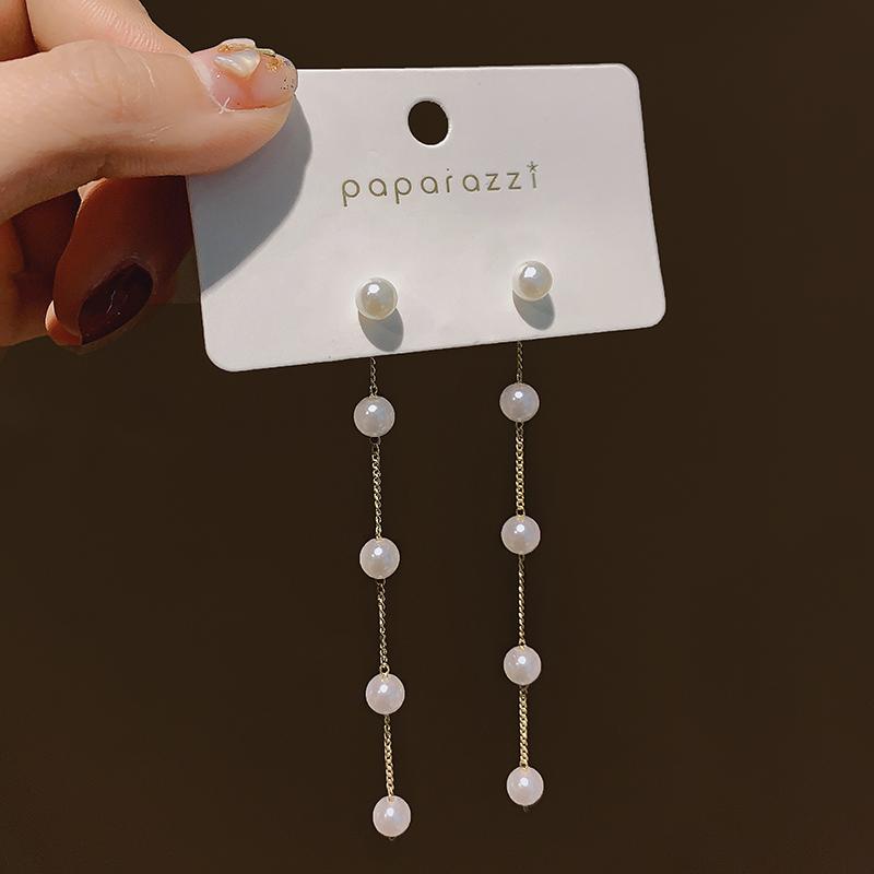 Pearl Chain Tassel Earrings for Women Zinc Alloy Needle Luxury Drop Earrings Luxury Designer Zircon Girls' Night