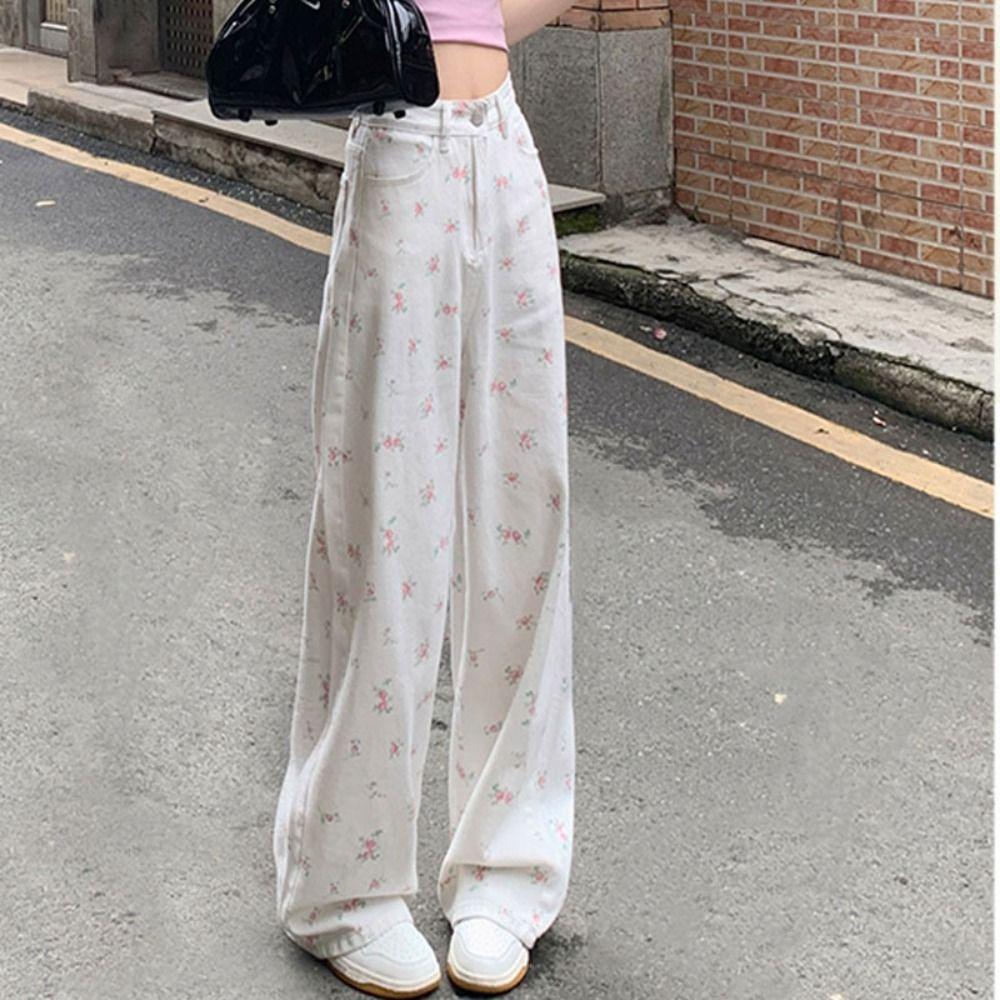 

Y2K Flower Wide Leg Pants Long Summer Straight Oversized Pants Women s Floral Printted Jeans Party S