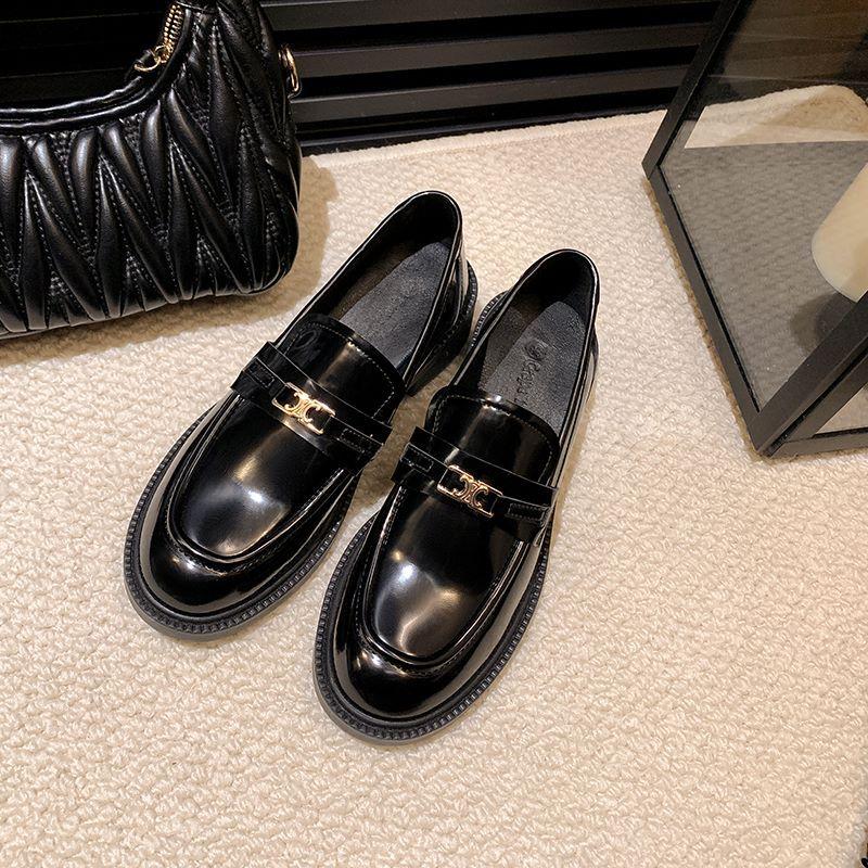 Kai spirálové dveře zlatá přezka jeden pedál silný podpatek platforma mokasíny všestranné dámské vysokoškolský styl malé kožené boty lodičky dámské