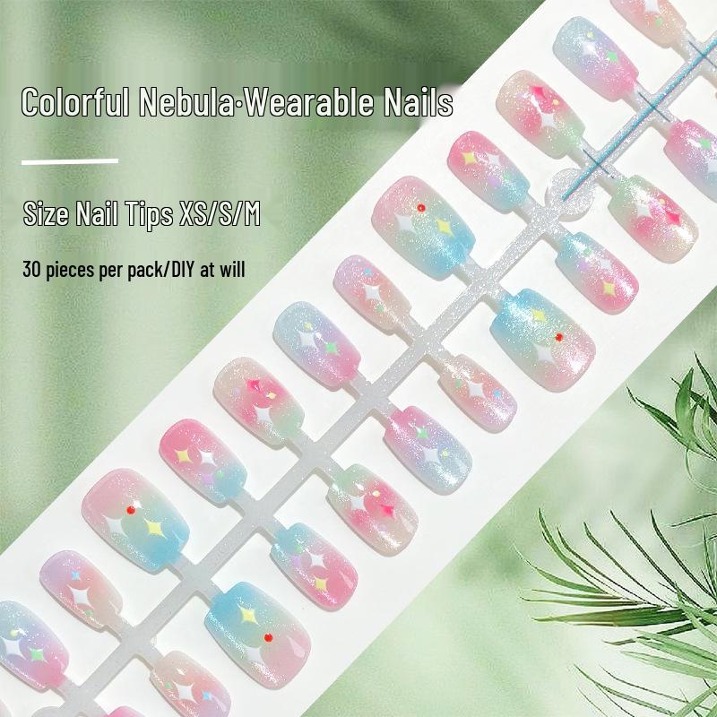 

Rainbow Crystal Cat Eye Nail Art Patches: 30 Colorful Whitening Pieces in Blue and Pink YM502 Colorful Nebula [30 Pieces/Strip]
