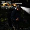 SecurityIng Rechargeable Bright 1000 1L2 2XPE Comfortable 7 Dimming IPX6 Perfect for Night and Night Work Not Headlamp, Lumens, 16W, + LEDs, Headband,
