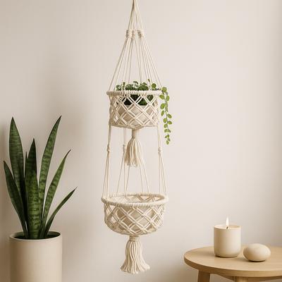 Support de plante en macramé pour deux pots