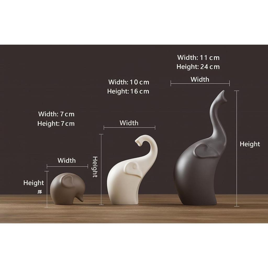 Home Décor Elephant Family Matte Finish Ceramic Figurines - (Set of 3, Matte Brown)