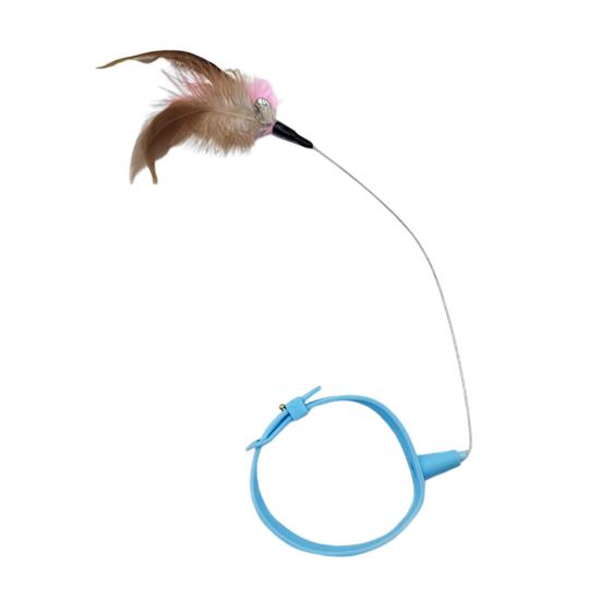 Silicone Cat Collar Toy with Bell Adjustable Teasing Wand Cats Interactive Feather Collar Toys Self-Entertaining Pet Supplies for Play All Day