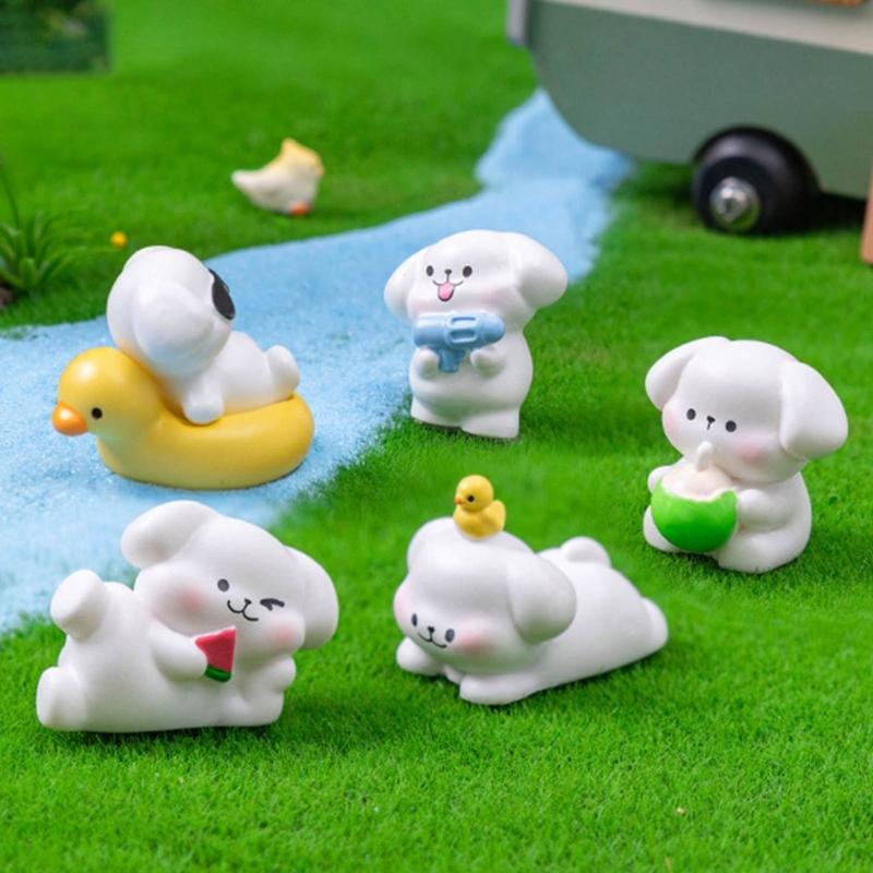 6 Piece Colorful Resins Dog Miniature Sculpture With Beach Theme Design Vacation Animal Statue Table Decoration Accent