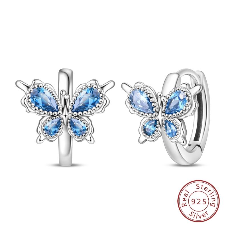 New 925 Silver Colorful Butterfly Dragonfly Iris Flower Earrings For Women Fashion Birthday Party Jewelry Gifts