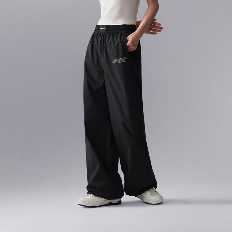 Li Ning CF Suo Solid Color Elastic Waist Flared Knitted Sports Pants Women Pants Black AYKU632-4