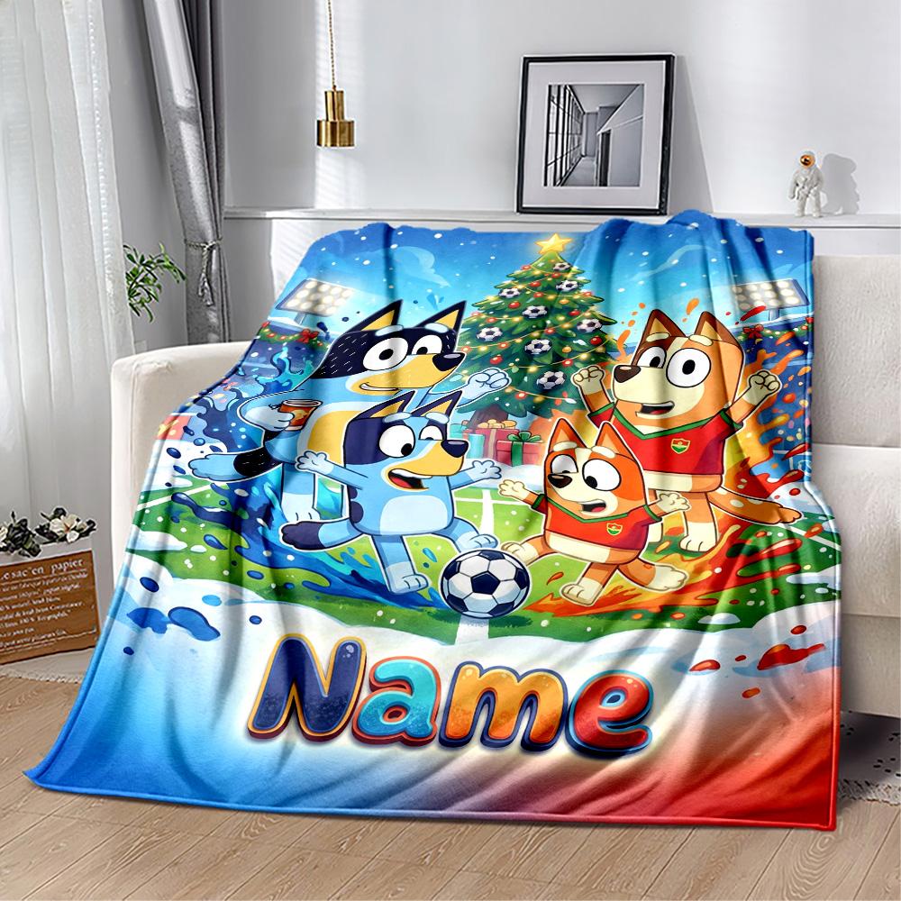 Bluey's Festive Football Fun Customize Your Name Blanket Throw Customizable Blanket Ultra-Soft Suitable for Picnics Chair Bedding Seaside