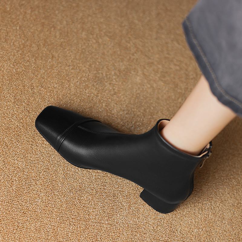Krazing Pot Kuhleder Winter Dicke Mittelhohe Absätze Chelsea Boots Basic Design Damen Slipper Größe 43 Streetwear Stiefeletten