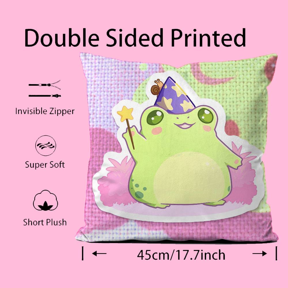 Anime W-Wizard F-frog Pillow Case Anti-dustmite Pillow Invisible Zipper Silky Short Plush Sofa Cushion Cover