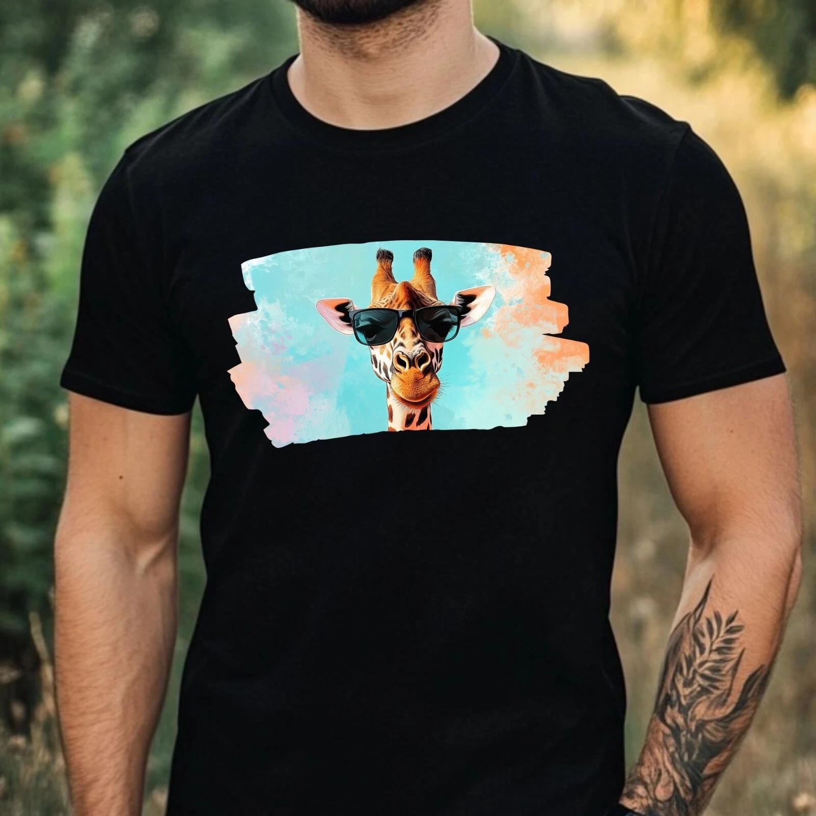 T-Shirt Herren Giraffe mit Sonnenbrille Motiv Baumwolle Größe XS bis 5XL XL