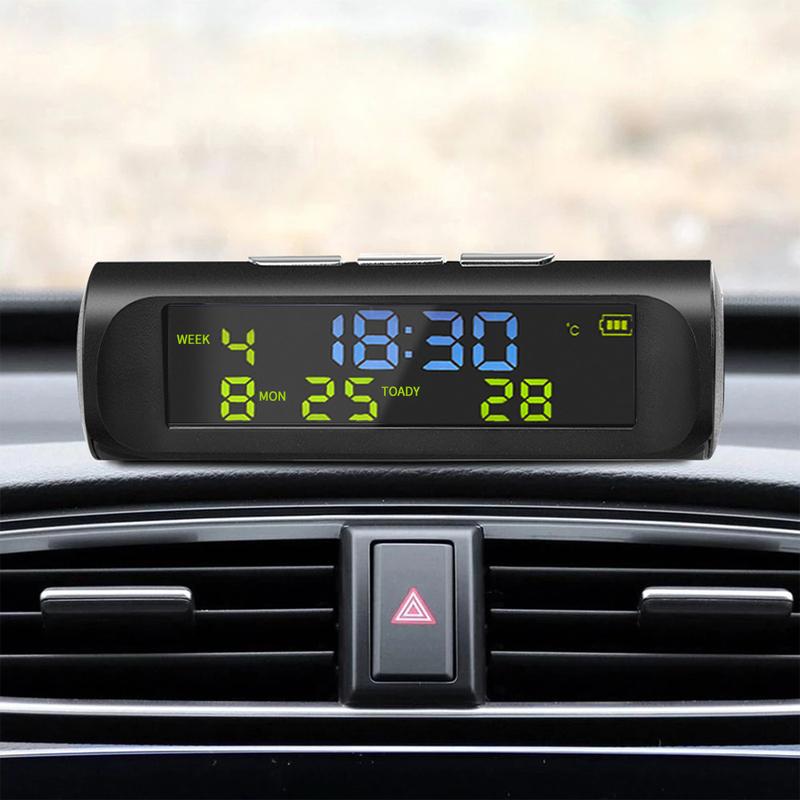 TPMS Look Solar Car Digital Clock with LCD Time Date In-Car Temperature Display for Outdoor Personal Car Part Decoration