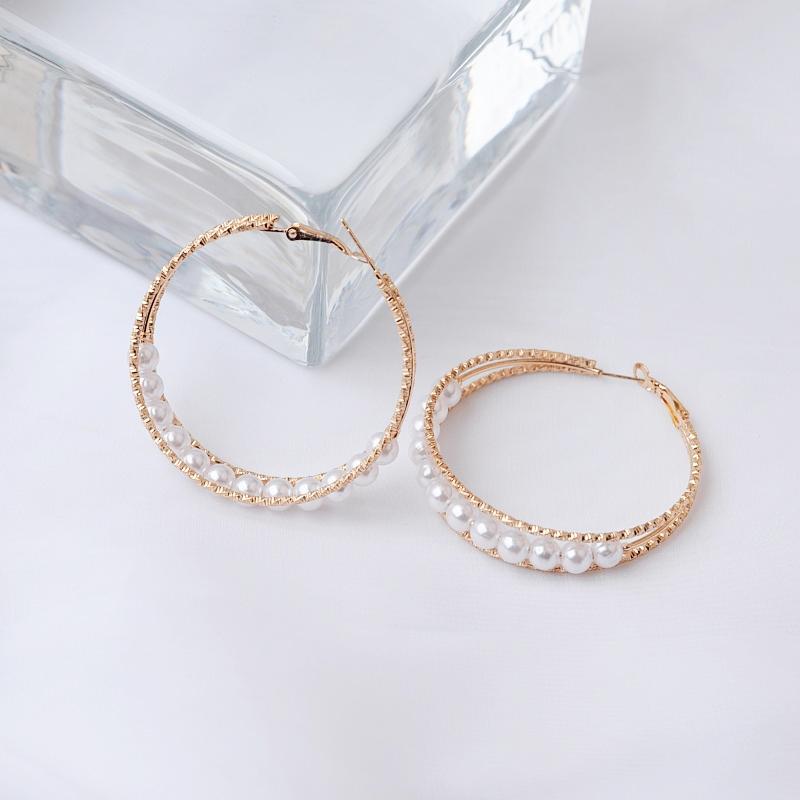 Exaggerated Pearl Big Hoop Earrings Hollow Heart Round Multi-layers Geometric Statement Metal Loop Earrings Oversize Earrings