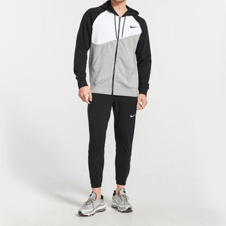 Nike Large Logo Zip Hoodie Jacket Men Outerwear Black White Gray BV5300-064