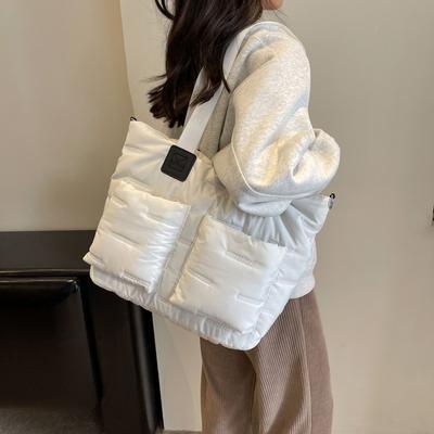 Textured Thickened Cotton Clothes, Tote Bags, Women'S Large-Capacity Double-Pocket Shoulder Bags, Class Messenger Bags, Portable Commuter Bags