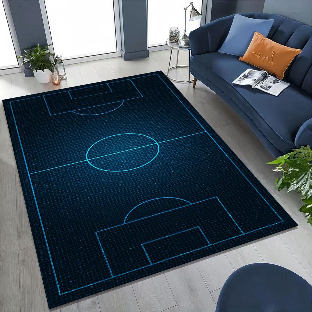 3D Grüner Schwarzer Fußballfeld Stadion Teppich für Schlafzimmer Wohnzimmer Sofa Zuhause Fußabtreter Dekor, Größere Kinder Spiel Rutschfeste Bodenmatte