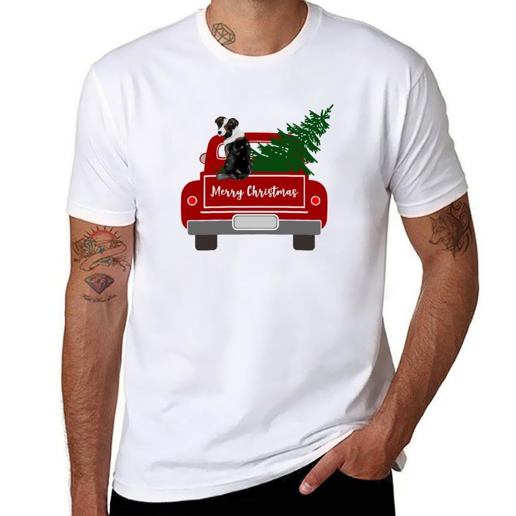 Australian Shepherd Christmas Tree Red Retro Truck Tshirt Funny T Shirts Dark Humor Tshirt