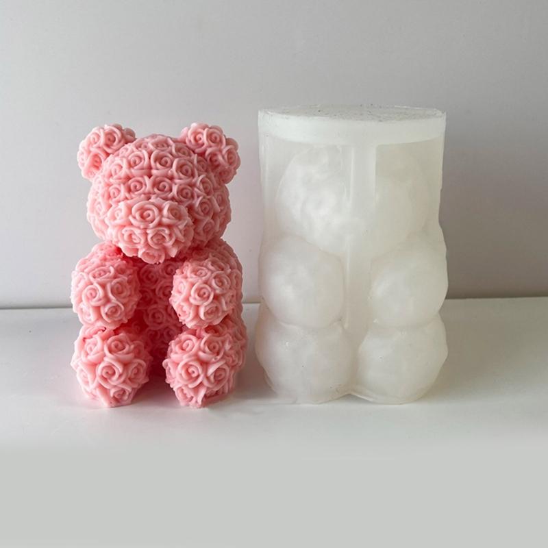 Rose Series Animal Aromatherapy Candle Silicone Mold Diy Rabbit Bear Handmade Soap Dripping Plaster Decoration Mold