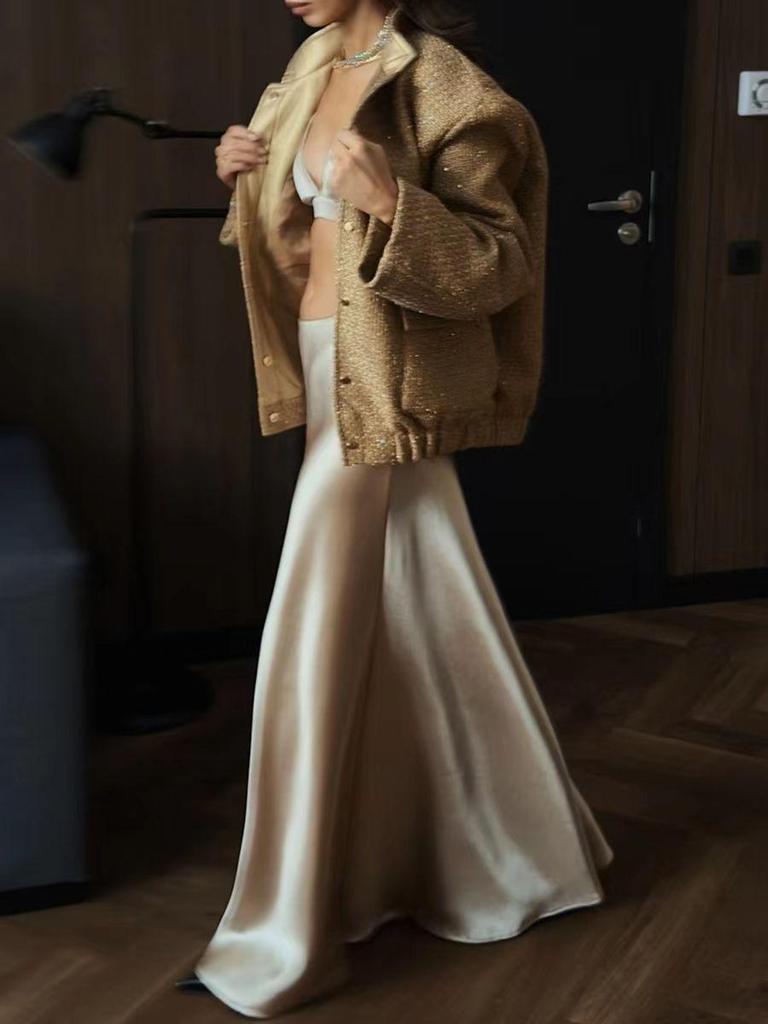 Europäische Goldfaden Pailletten Stehkragen Locker Jacke