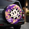 1pc, Cute Cow Print Car Tire Cover With Purple Bow And Star Pattern, Fashionable Universal Wheel Hub Protector, Spare Tire Prote