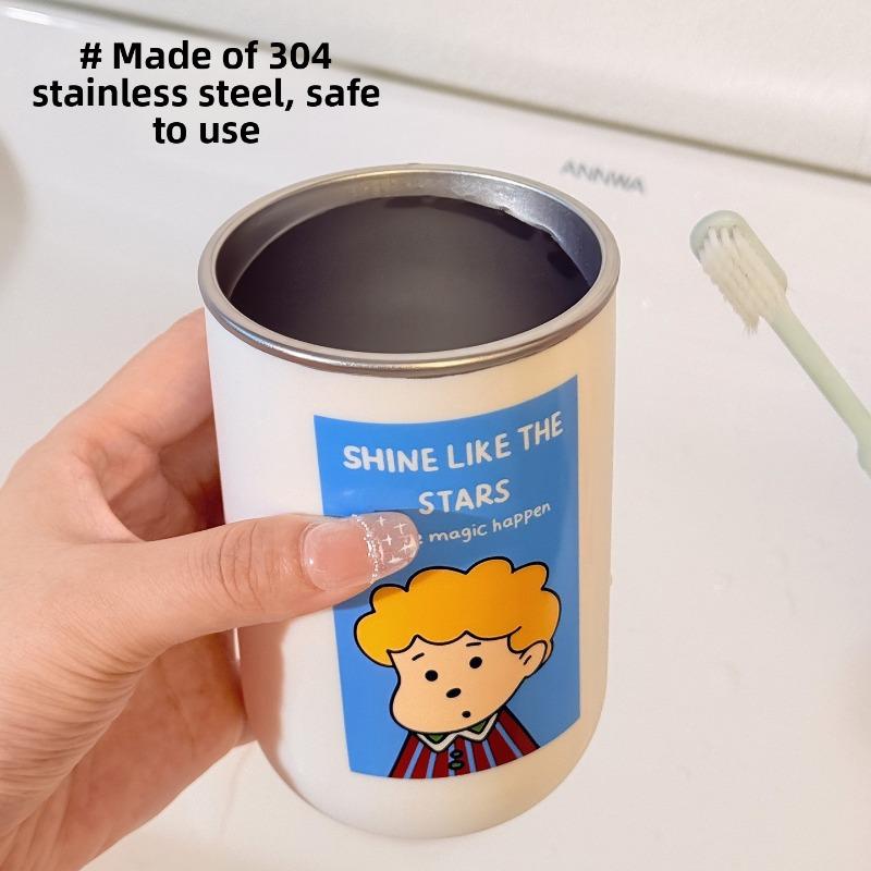 Stainless Steel Cups, Cartoon Mouthwash Cups, Cute Double-layer Toothbrush Cups, Stainless Steel Couple Mouthwash Cups