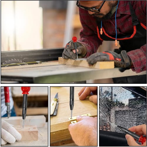 MINBOOT Auto Punch, Center Punch, Set of 2, High-Speed ??Steel, Adjustable Hole Position, Portable (Black with Red Cap + Silver with Red Cap)