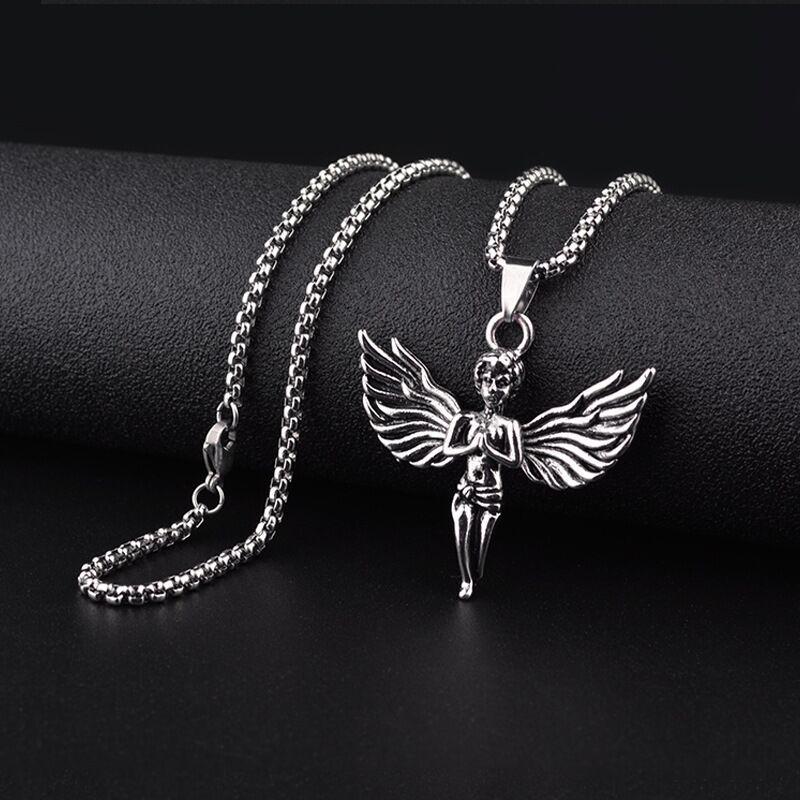 Guardian Angel Pendant Necklace, Punk Hip Hop Jewelry for Men & Women