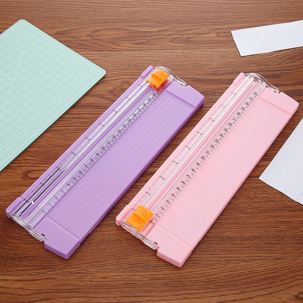Plastic Mini Paper Cutter Scrapbooking Tool Photo Trimmers Portable with Automatic Security Safeguard Side Ruler for Craft Paper