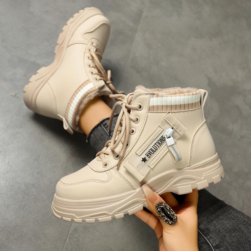 Mode Winter Damen Baumwollschuhe Student High Top Schnee Kurze Stiefel Bequeme Stiefeletten Weiblich Verdicktes Flausch Warm Booties Frau