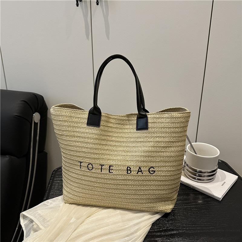 Summer Popular Straw Woven Large Bag Women's New Fashion Letter Woven Tote Bag Seaside Vacation Beach Bag