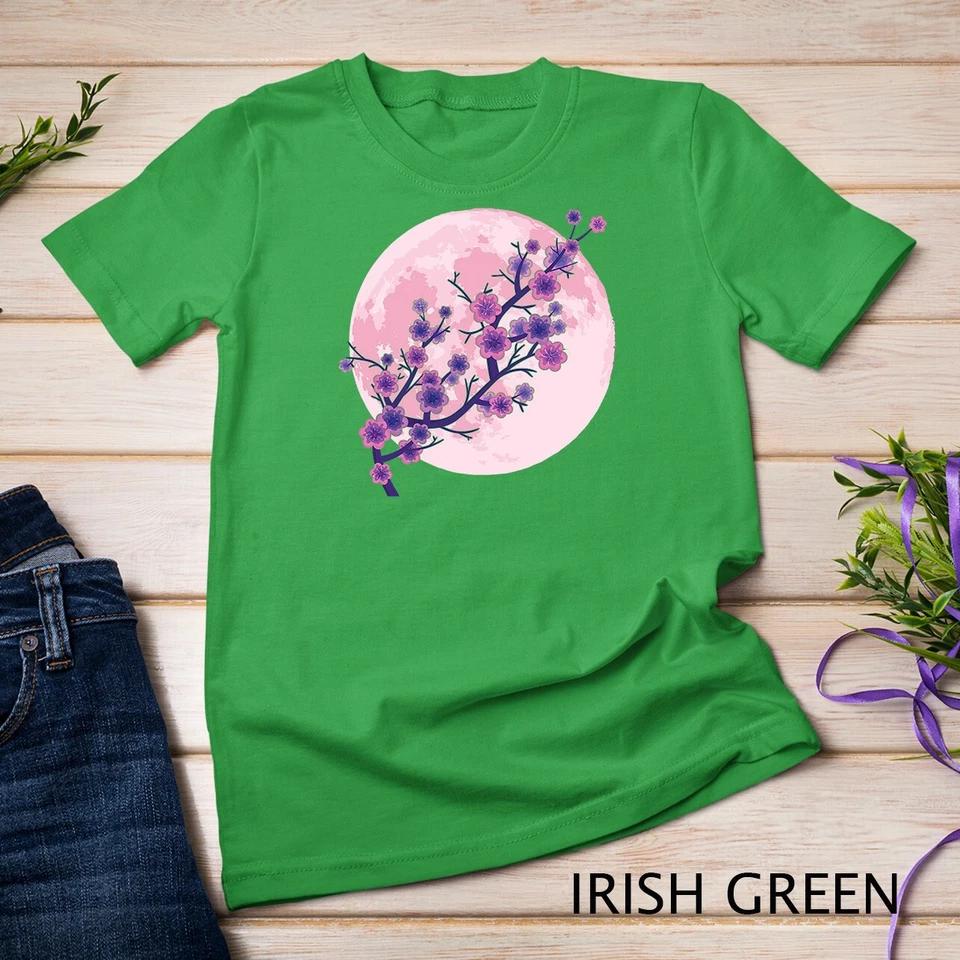 Japanese Aesthetic Pink Moon Cherry Blossom Sakura Flowers Unisex T-shirt 4 4XL