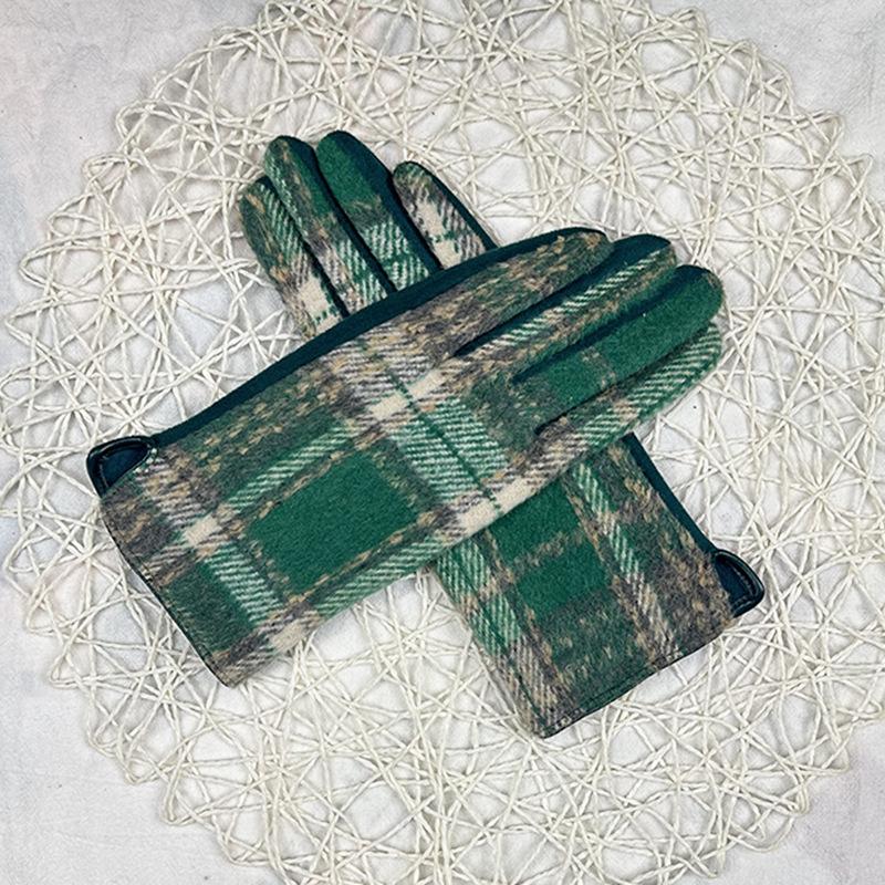 

Шерстяные клетчатые перчатки Популярные термоперчатки Xiaoxiangfeng Женские перчатки для сенсорных экранов Универсальные зелёный