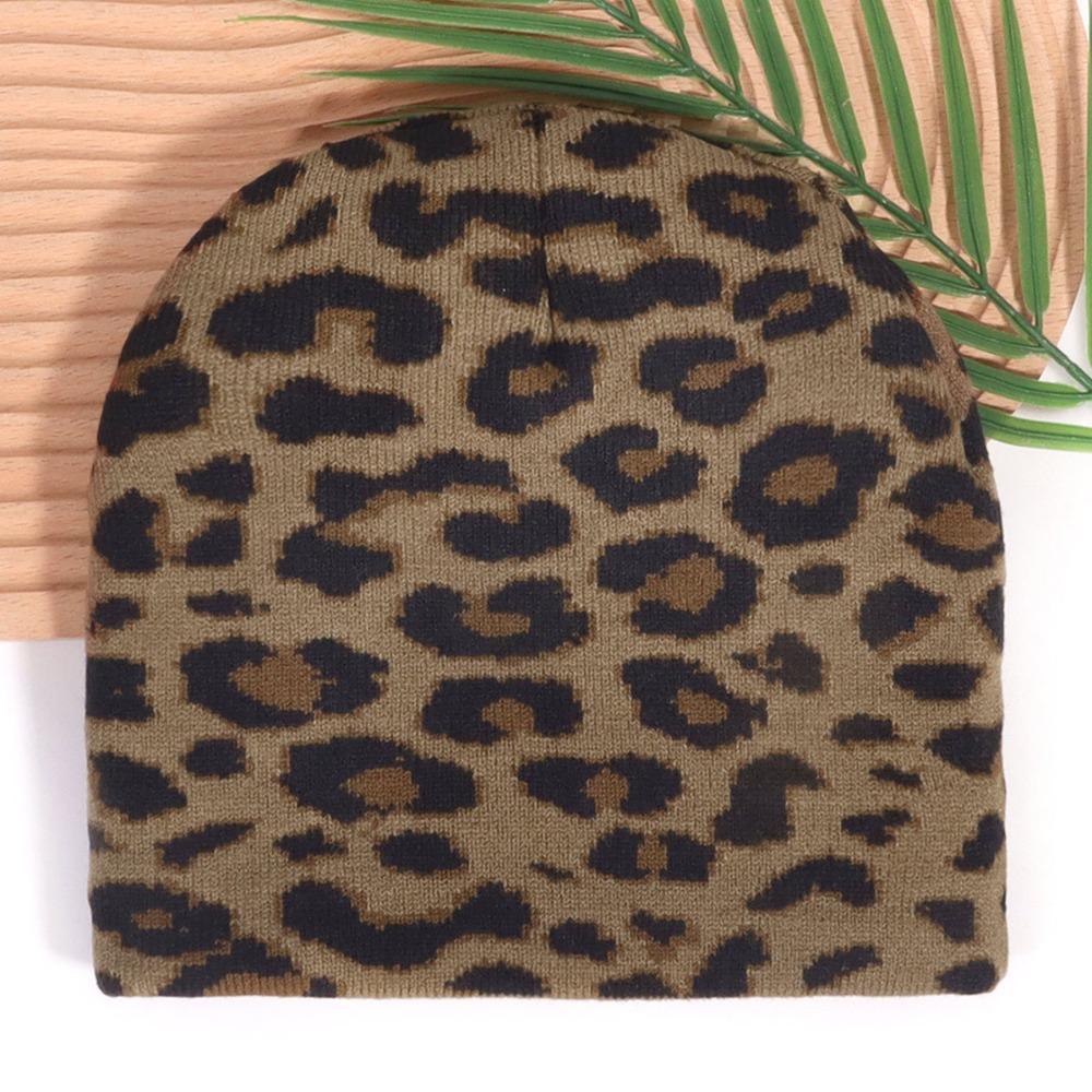 Winter Beanie  Warm Fashionable Leopard Print Style Knitted Hatversatile  Cold Hat Retro Pullover Hat