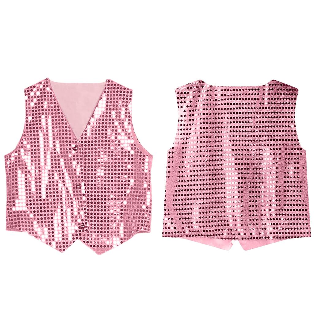 Gilet da smoking elegante alla moda vintage da ragazzo, senza maniche, scollo a V, con paillettes