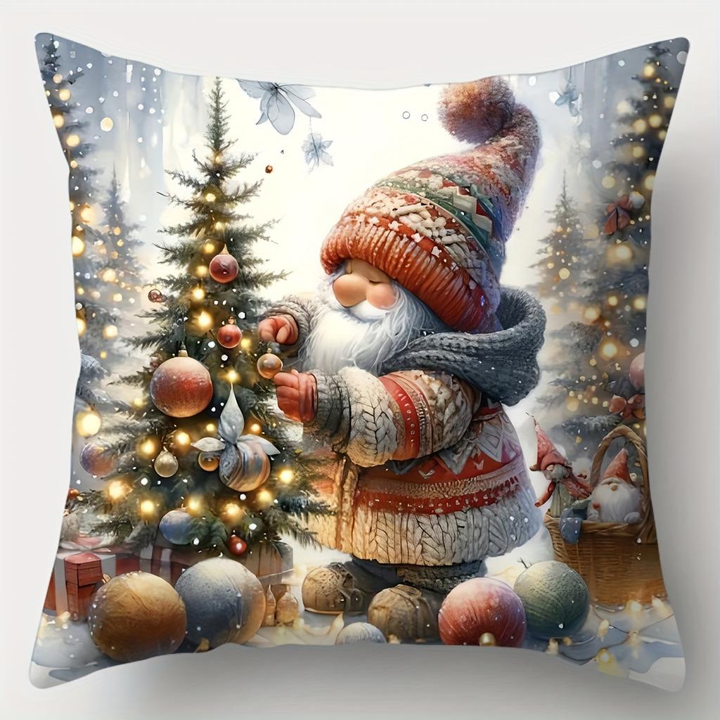 Home Decor Christmas Gnomes Decorative Pillow Covers Pattern Cushion Cover Suitable for Sofa Bedroom Car Pillow Cover