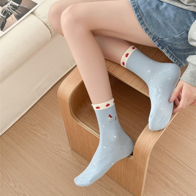 2 Pairs of Autumn Socks - Short Socks for Children, Trendy and Versatile, Cute Sausage-shaped Dog, Sweet Student Cotton Socks, Long Socks
