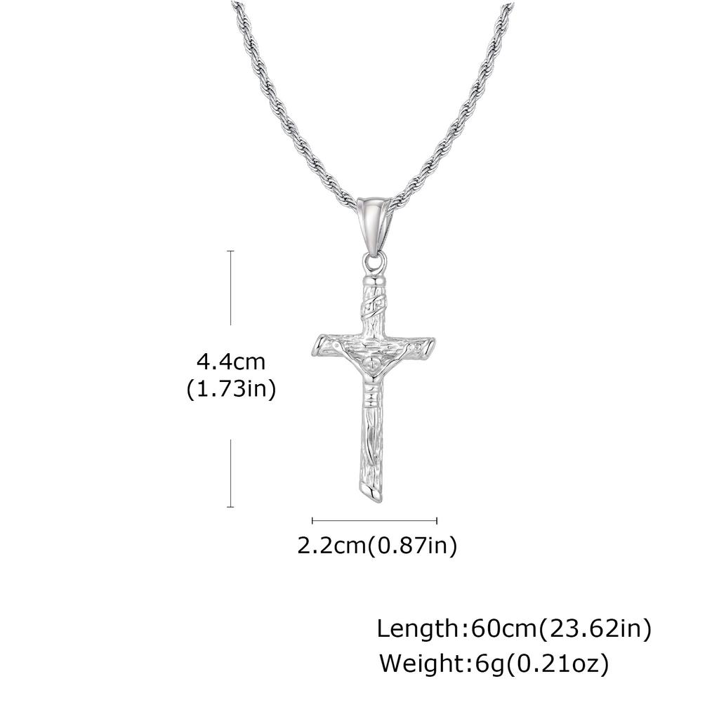 Stainless Steel Crucifix Necklace for Men Boys,Catholic Cross Pendant Necklace with Twisted Rope Chain,Faith Prayer Jewelry