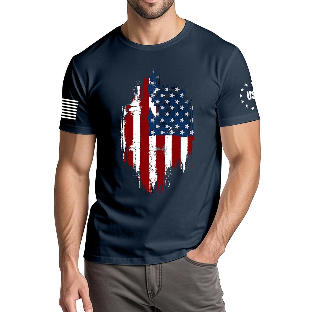 Men's Fashionable Casual Independence Day Printed Round Neck Short Sleeve T-Shirt Top