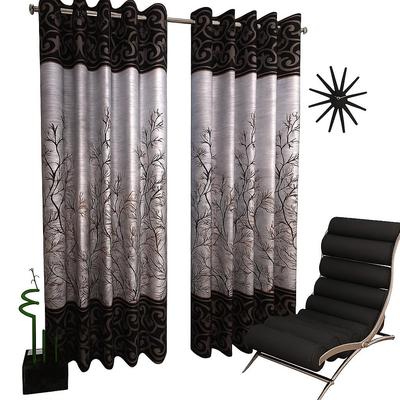 2 Pieces Elegant Panel Eyelet Polyester Door Curtains 7 Feet, Brown