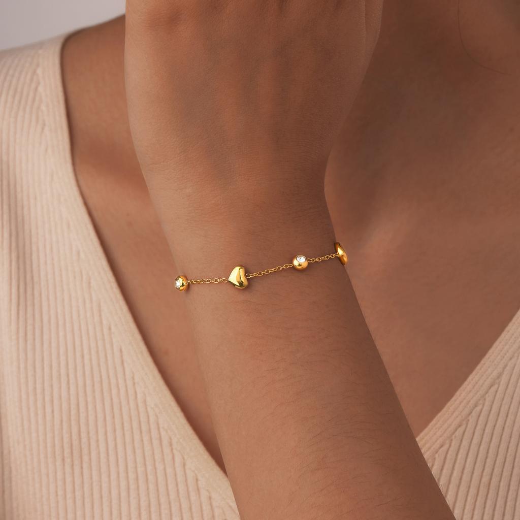 Jewelry Mother And Daughter Stainless Steel Bow Zircon Heart Gold Bracelet Personalized Fashion 2121