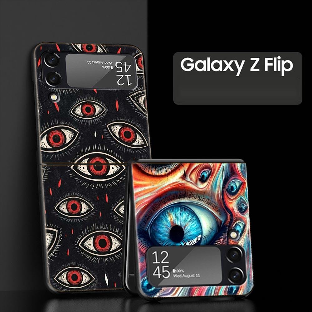 Spooky Scary Red Eye Hard PC Phone Case For Samsung Galaxy Z Flip 7 6 5 4 Black Cover For Galaxy Z Flip 3 Foldable Fundas Shell