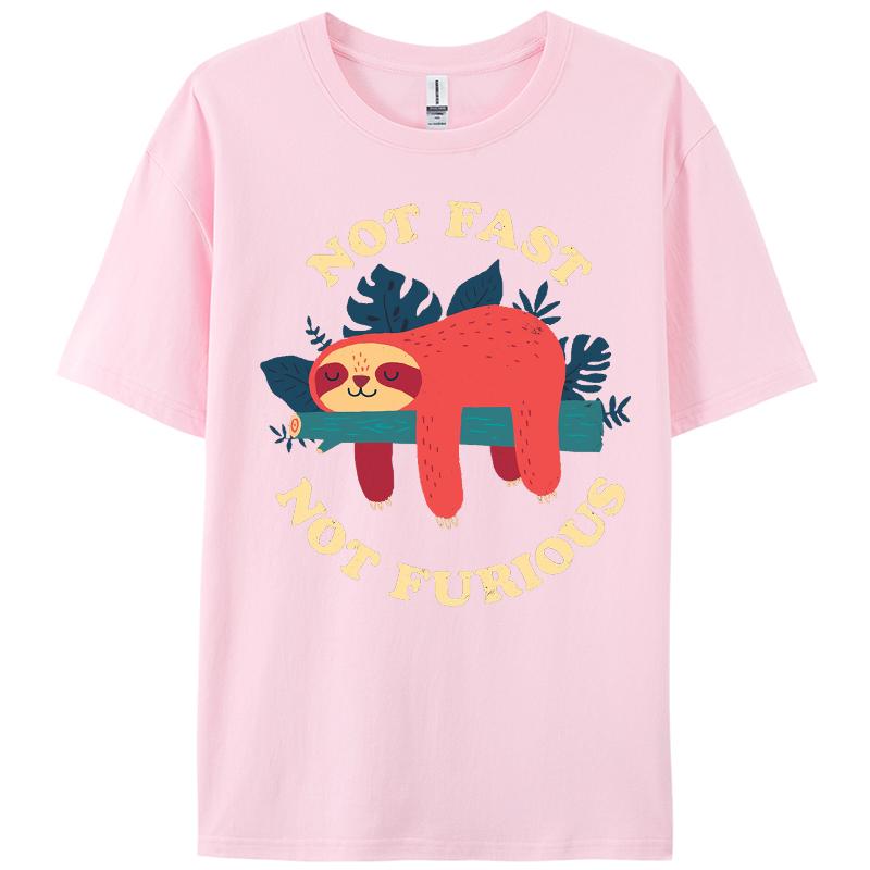Not Furious Sloth Pattern T-Shirts Man Summer Cotton Soft T Shirt All-Match Casual Top Loose Jogging Unisex Sportswear