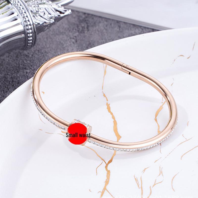 18K Gold Diamond-Inlaid Titanium Steel Bracelet, Women's Niche Luxury Design, Stainless Steel Hollow Letter Style.