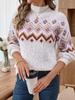Autumn Winter Women's Jacquard Pullover Sweater - Half-High Collar, Long Sleeve, Casual Loose Knitwear